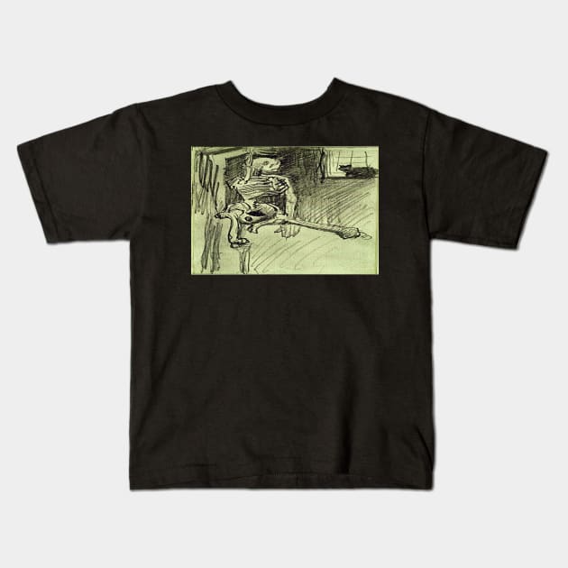 Hanging Skeleton and Cat (Vincent Van Gogh) Remake Kids T-Shirt by Ckauzmann